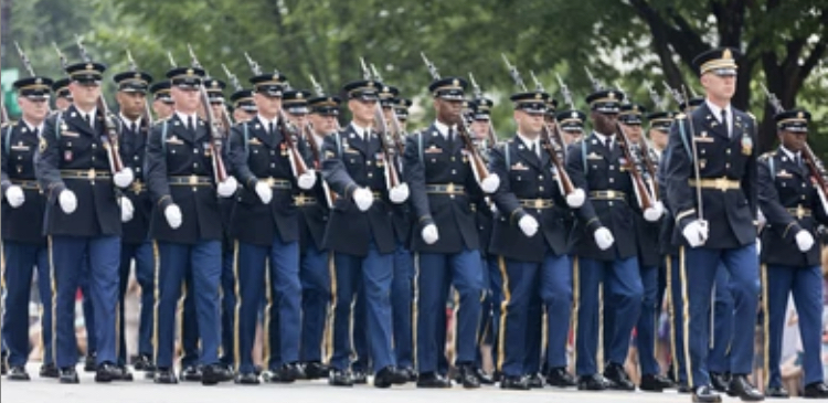 Formally dressed soldiers saluting.
