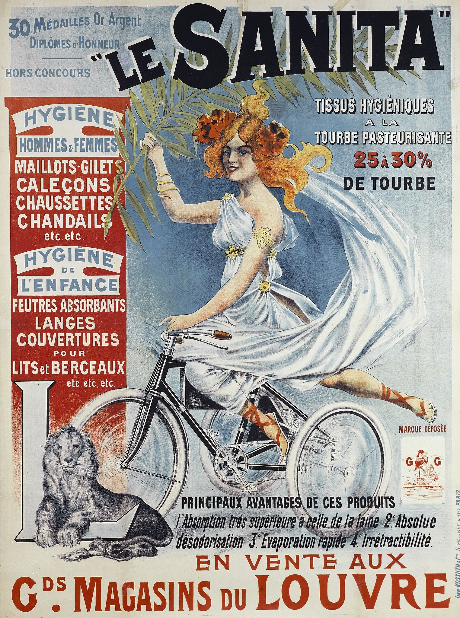 This menstrual product ad from the late 19th century shows a very jubilant woman going cycling.